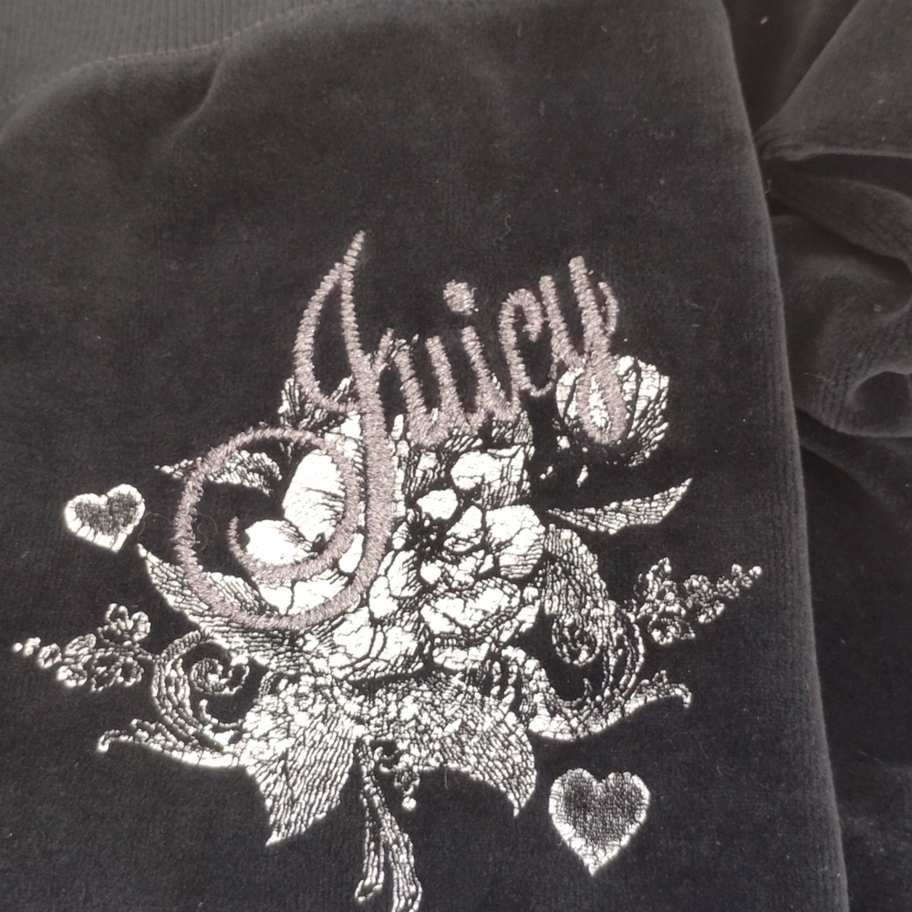 Y2K Juicy Couture Black Velour Track Pants Wide Leg Low Rise Graphic Logo Sz XS - Picture 6 of 6